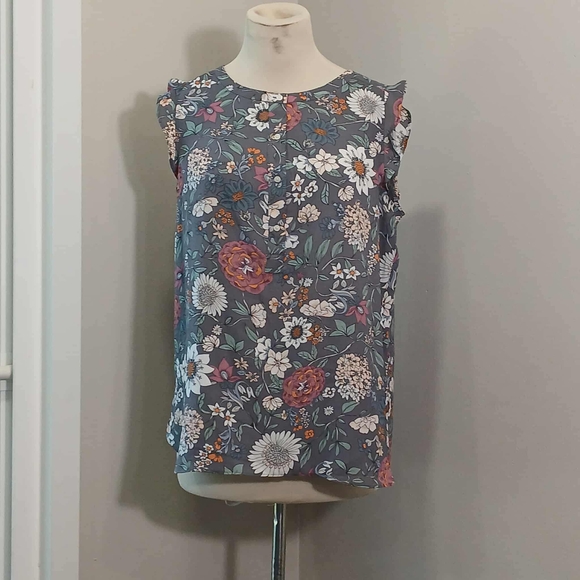 #25 LOFT Floral Sleeveless Blouse - Gray and Pink - Picture 1 of 1